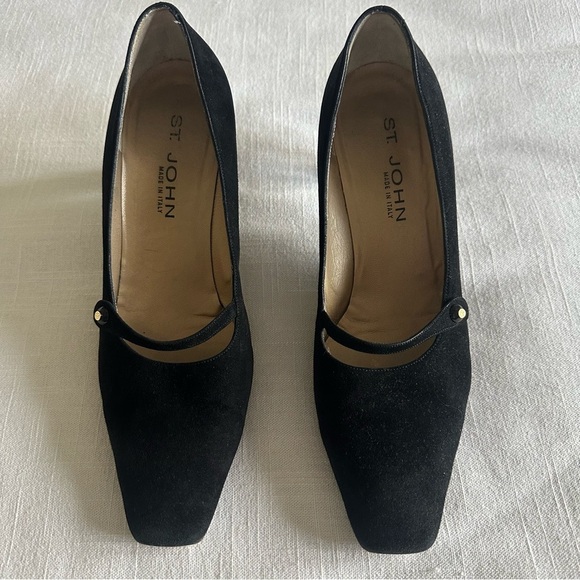 St. John Shoes - St. John Shoes Womens Size 10 Black Suede Mary Jane Pumps Block Heel Italy Party